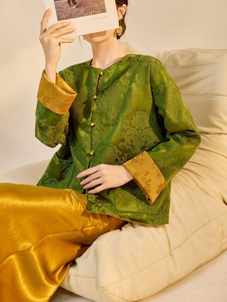 Beth and Brian Qipao-JZ Olivia Reversible Floral Jacquard Cheongsam Blouse