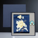 Beth and Brian Qipao-TX Chloe Peony Embroidery 16 Momme Mulberry Silk Scarf & Brooch Gift Set