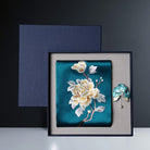 Beth and Brian Qipao-TX Chloe Peony Embroidery 16 Momme Mulberry Silk Scarf & Brooch Gift Set