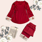 Beth and Brian Qipao-TX Peony Embroidery Chinese Style Satin Pajama Set