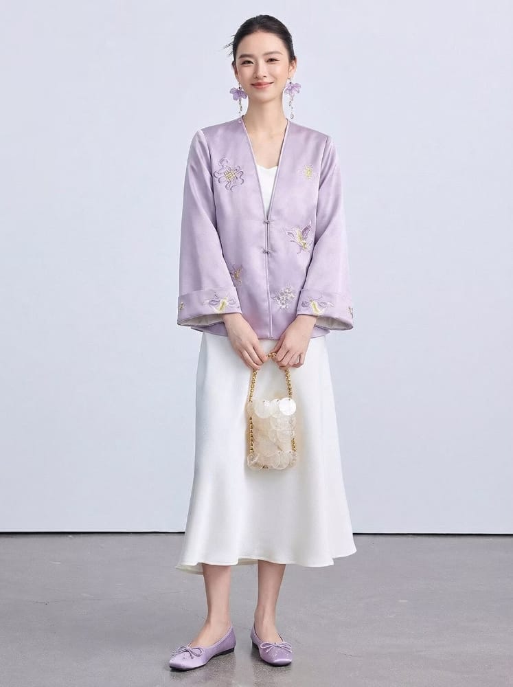 Beth and Brian Qipao-ZHT Sophia Reversible Butterfly Embroidery Satin Cheongsam Jacket