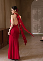 Beth and Brian Qipao - YB Exclusive Designer Collection | Halter Mermaid Satin Cheongsam Gown with Ribbons