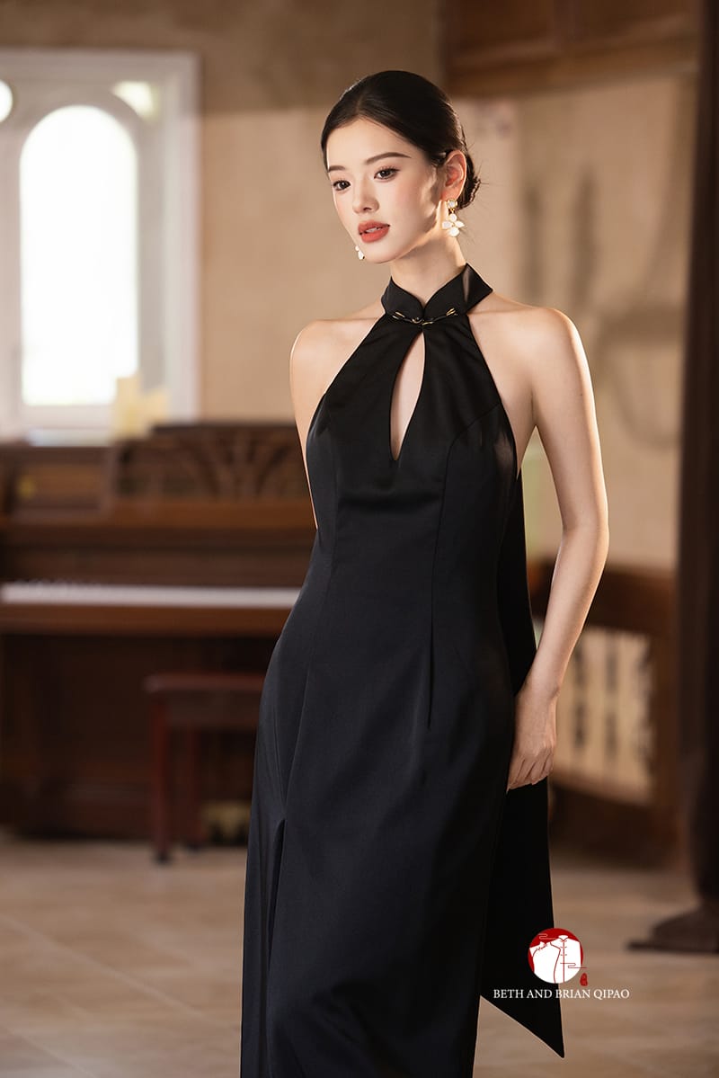 Beth and Brian Qipao-Exclusivedesigner Exclusive Designer Collection | Backless Maxi Cheongsam Gown with Ribbons