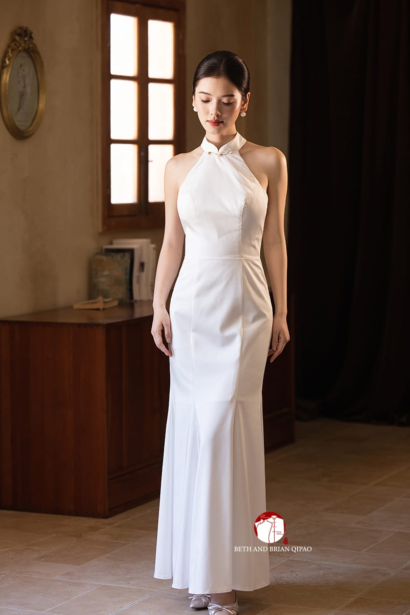Beth and Brian Qipao-Exclusivedesigner Exclusive Designer Collection | Backless Mermaid Cheongsam Gown with Ribbons