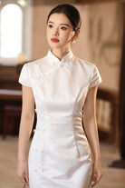Beth and Brian Qipao-Exclusivedesigner Exclusive Designer Collection | Minimalism White long Cheongsam Gown