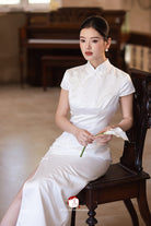 Beth and Brian Qipao-Exclusivedesigner Exclusive Designer Collection | Minimalism White long Cheongsam Gown