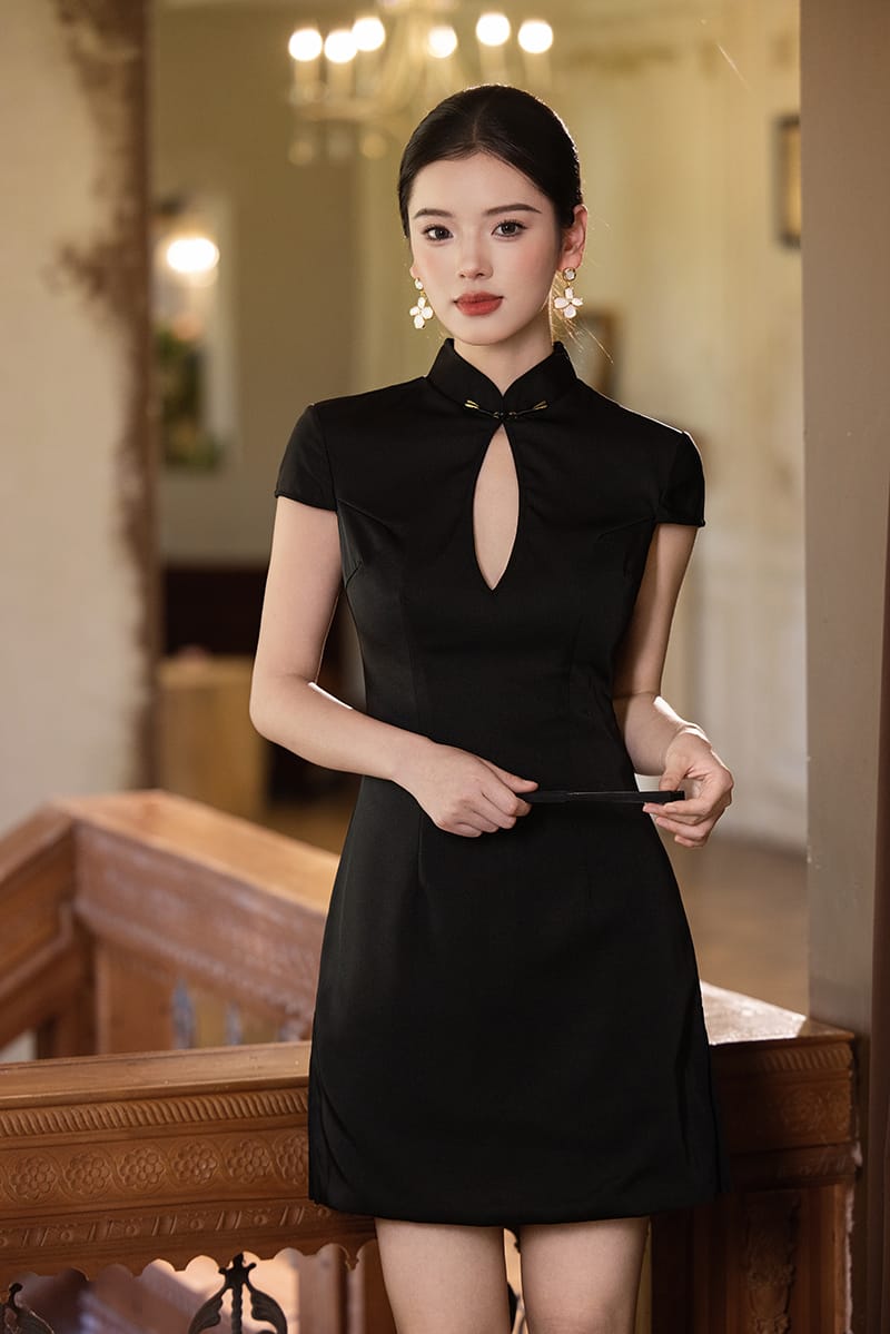Beth and Brian Qipao-Exclusivedesigner Exclusive Designer Collection | Water Drop Collar Satin Mini Cheongsam
