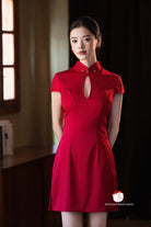 Beth and Brian Qipao-Exclusivedesigner Exclusive Designer Collection | Water Drop Collar Satin Mini Cheongsam