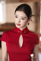 Beth and Brian Qipao-Exclusivedesigner Exclusive Designer Collection | Water Drop Collar Satin Mini Cheongsam