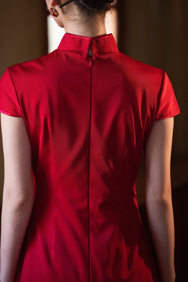 Beth and Brian Qipao-Exclusivedesigner Exclusive Designer Collection | Water Drop Collar Satin Mini Cheongsam