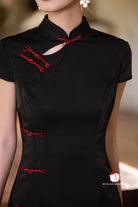 Beth and Brian Qipao-Exclusivedesigner Exclusive Designer Collection | Black Satin Mini Cheongsam