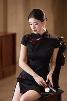 Beth and Brian Qipao-Exclusivedesigner Exclusive Designer Collection | Black Satin Mini Cheongsam