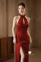 Beth and Brian Qipao-Exclusivedesigner Exclusive Designer Collection | Backless Maxi Cheongsam Gown with Ribbons