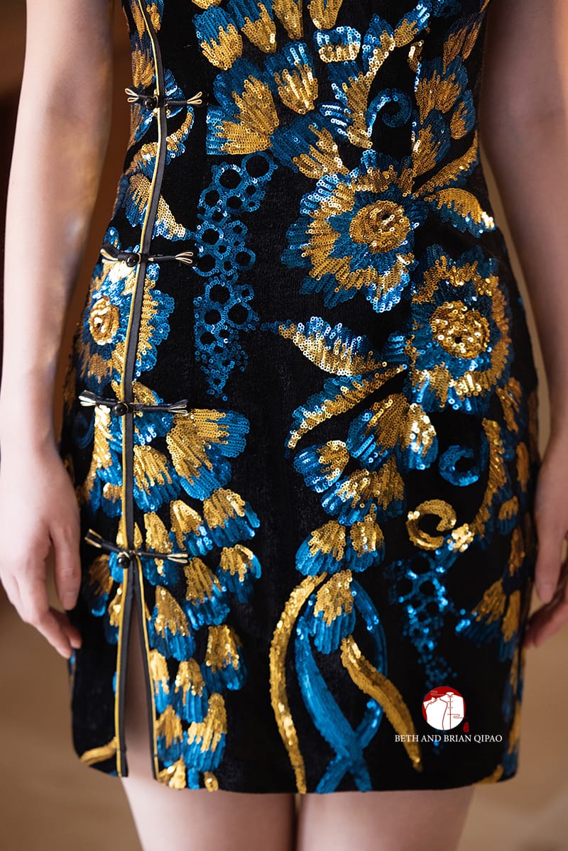 Beth and Brian Qipao-Exclusivedesigner Exclusive Designer Collection | Black and Blue Sequins Mini Qipao