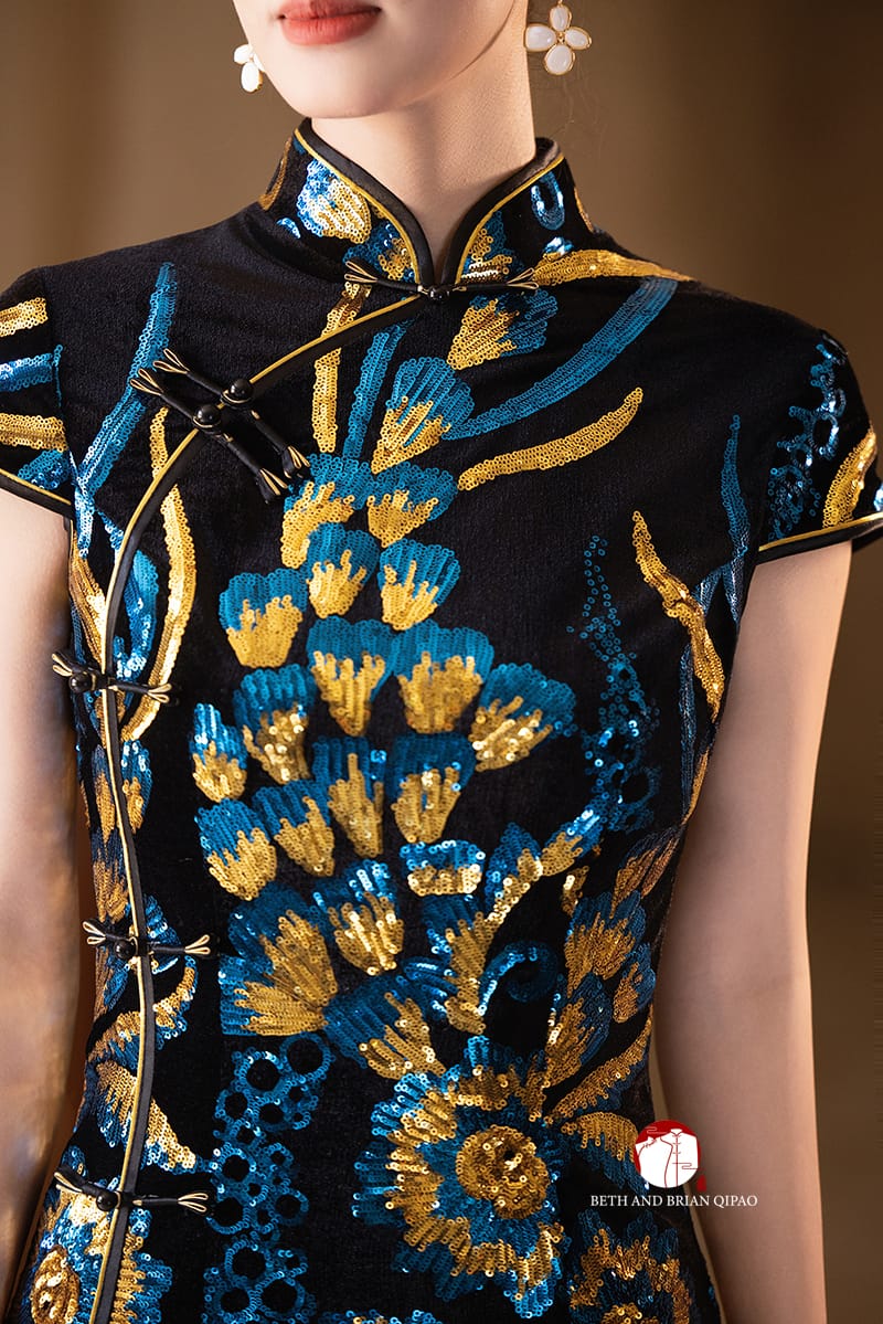 Beth and Brian Qipao-Exclusivedesigner Exclusive Designer Collection | Black and Blue Sequins Mini Qipao