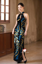 Beth and Brian Qipao-Exclusivedesigner Exclusive designer collection | Black and Blue Sequins Long Qipao