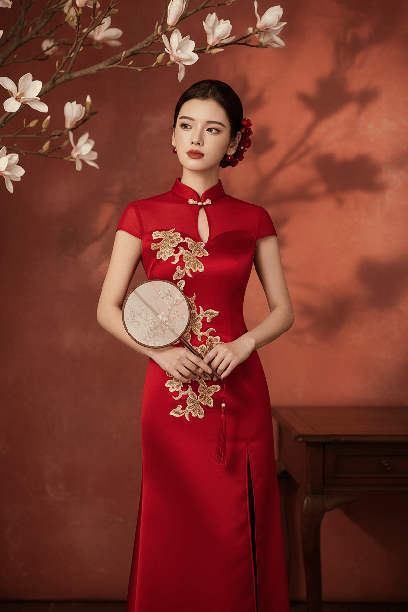 Beth and Brian Qipao-Exclusivedesigner Exclusive Designer Collection | Gold Floral Fishtail Cheongsam