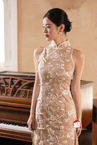 Beth and Brian Qipao-Exclusivedesigner Exclusive designer collection | Sheer Bottom Maxi Floral Sequins Qipao