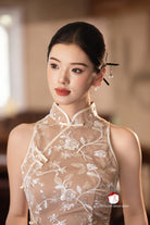 Beth and Brian Qipao-Exclusivedesigner Exclusive designer collection | Sheer Bottom Maxi Floral Sequins Qipao