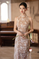 Beth and Brian Qipao-Exclusivedesigner Exclusive designer collection | Sheer Bottom Maxi Floral Sequins Qipao
