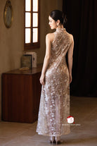 Beth and Brian Qipao-Exclusivedesigner Exclusive designer collection | Sheer Bottom Maxi Floral Sequins Qipao
