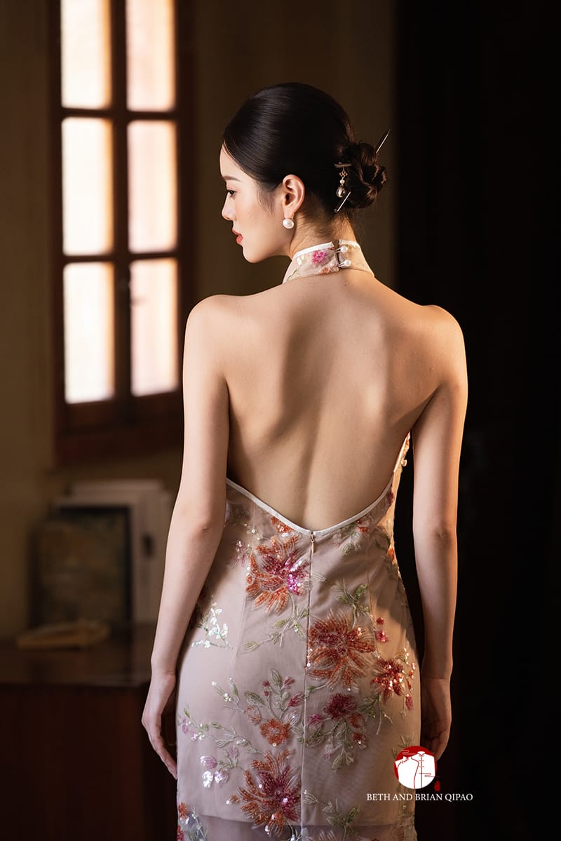 Beth and Brian Qipao-Exclusivedesigner Exclusive designer collection | Sheer Bottom Maxi Floral Sequins Qipao