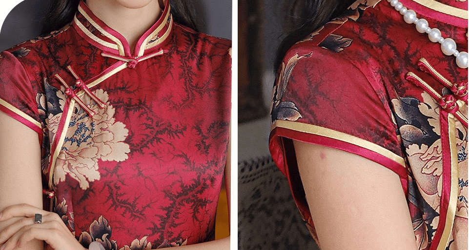 Beth and Brian Qipao-TL 19 Momme Pure Mulberry Silk Peony Bridal Qipao – Chinese Wedding Gown