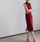Beth and Brian Qipao-Exclusivedesigner Minimalist Cheongsam Dress-Sleeveless Satin Qipao