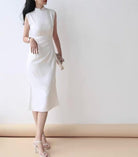 Beth and Brian Qipao-Exclusivedesigner Minimalist Cheongsam Dress-Sleeveless Satin Qipao