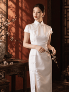 Beth and Brian Qipao-Exclusivedesigner Exclusive Designer Collection | Minimalism White long Cheongsam Gown