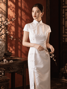 Beth and Brian Qipao-Exclusivedesigner Exclusive Designer Collection | Minimalism White long Cheongsam Gown
