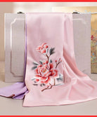 Beth and Brian Qipao-TX Chloe Peony Embroidery 16 Momme Mulberry Silk Scarf & Brooch Gift Set