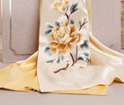 Beth and Brian Qipao-TX Chloe Peony Embroidery 16 Momme Mulberry Silk Scarf & Brooch Gift Set