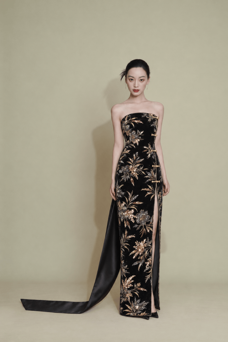 Beth and Brian Qipao - Exclusive Exclusive Designer Collection, Tube Top Long Qipao
