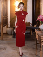 Beth and Brian Qipao-LSB Stella Vintage Red Knitting‑Jacquard Long Cheongsam