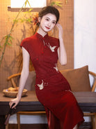 Beth and Brian Qipao-LSB Stella Vintage Red Knitting‑Jacquard Long Cheongsam