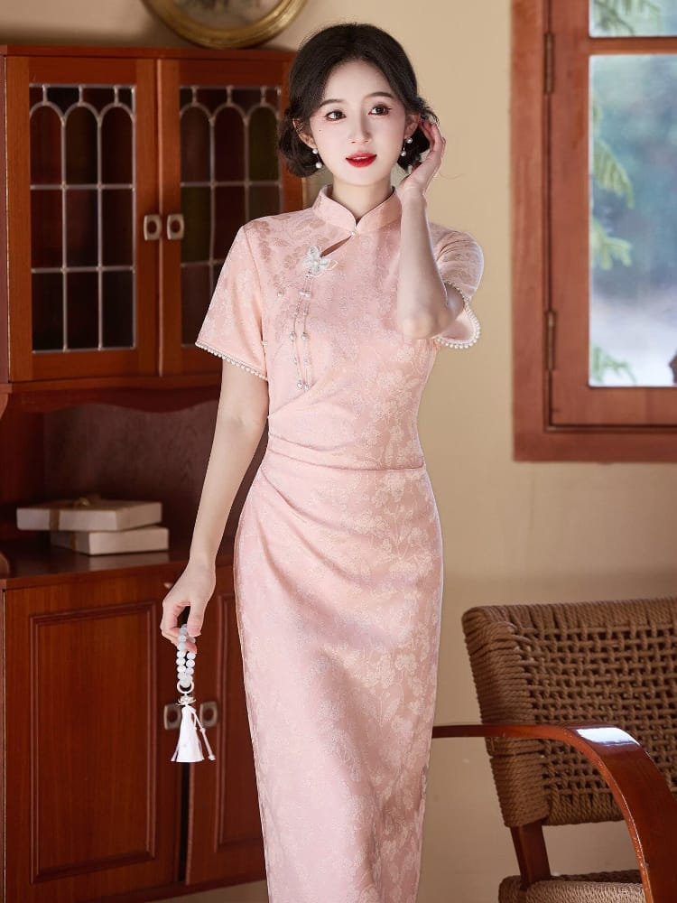 Beth and Brian Qipao-LSB Madeline Vintage Knit Jacquard Midi Cheongsam, 3‑Color Options