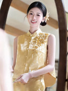 Beth and Brian Qipao-QHM Luna Vintage Gold Brocade Two‑Piece Cheongsam Set