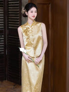 Beth and Brian Qipao-QHM Luna Vintage Gold Brocade Two‑Piece Cheongsam Set
