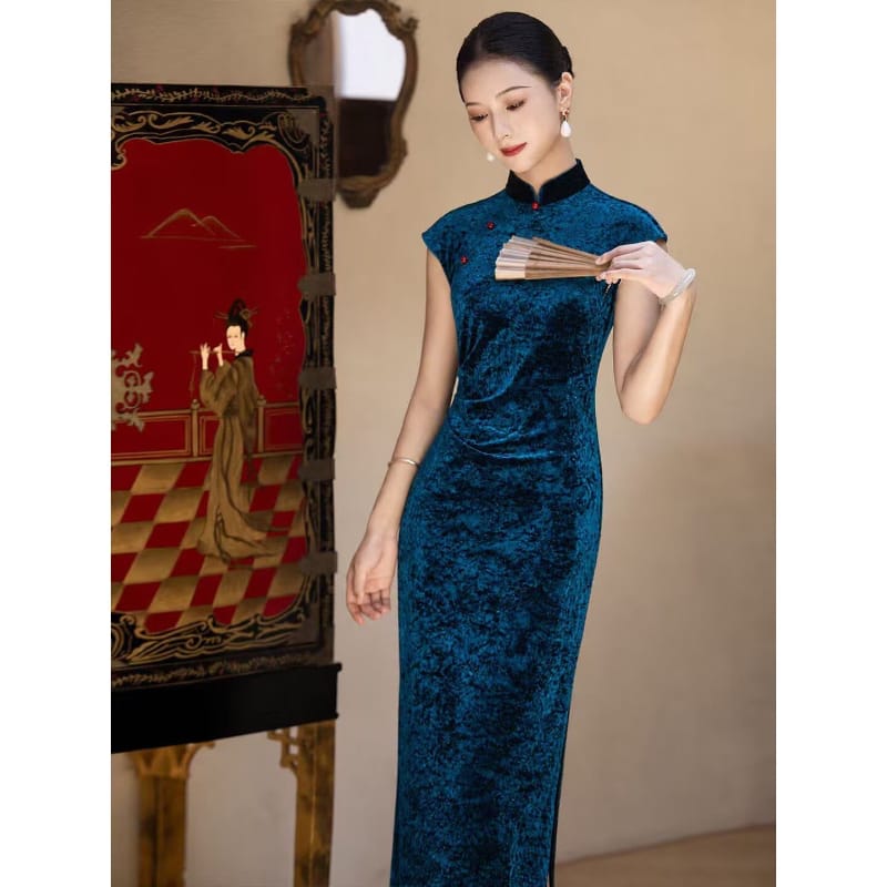 Beth and Brian Qipao-LSB Josephine Floral Sleeveless Flocking Midi Cheongsam, 5 Colors Available