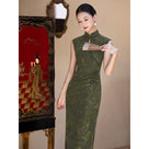 Beth and Brian Qipao-LSB Josephine Floral Sleeveless Flocking Midi Cheongsam, 5 Colors Available