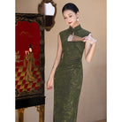 Beth and Brian Qipao-LSB Josephine Floral Sleeveless Flocking Midi Cheongsam, 5 Colors Available