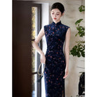 Beth and Brian Qipao-LSB Josephine Floral Sleeveless Flocking Midi Cheongsam, 5 Colors Available