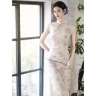 Beth and Brian Qipao-LSB Josephine Floral Sleeveless Flocking Midi Cheongsam, 5 Colors Available