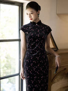 Beth and Brian Qipao-LSB Josephine Floral Sleeveless Flocking Midi Cheongsam, 5 Colors Available