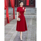 Beth and Brian Qipao-MC Amanda Red Gold‑Embroidery Midi Plus size Cheongsam Dress