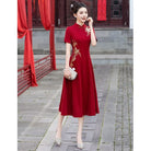 Beth and Brian Qipao-MC Amanda Red Gold‑Embroidery Midi Plus size Cheongsam Dress