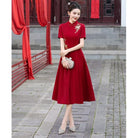 Beth and Brian Qipao-MC Amanda Red Gold‑Embroidery Midi Plus size Cheongsam Dress