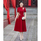 Beth and Brian Qipao-MC Amanda Red Gold‑Embroidery Midi Plus size Cheongsam Dress