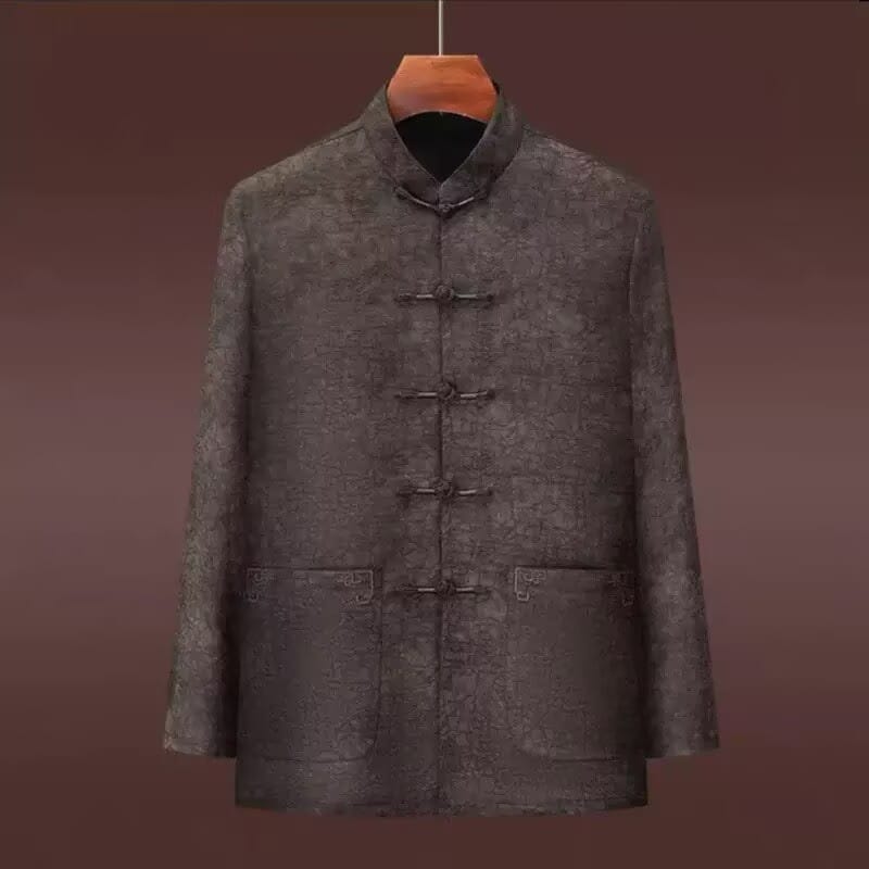 Beth and Brian Qipao-YK Arthur Men’s Mulberry‑Silk Blend Mandarin Collar Tang Suit Jacket